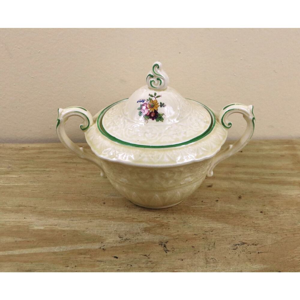 Royal Cauldon England Sugar Bowl Ceramic Floral Print Stamped Vintage